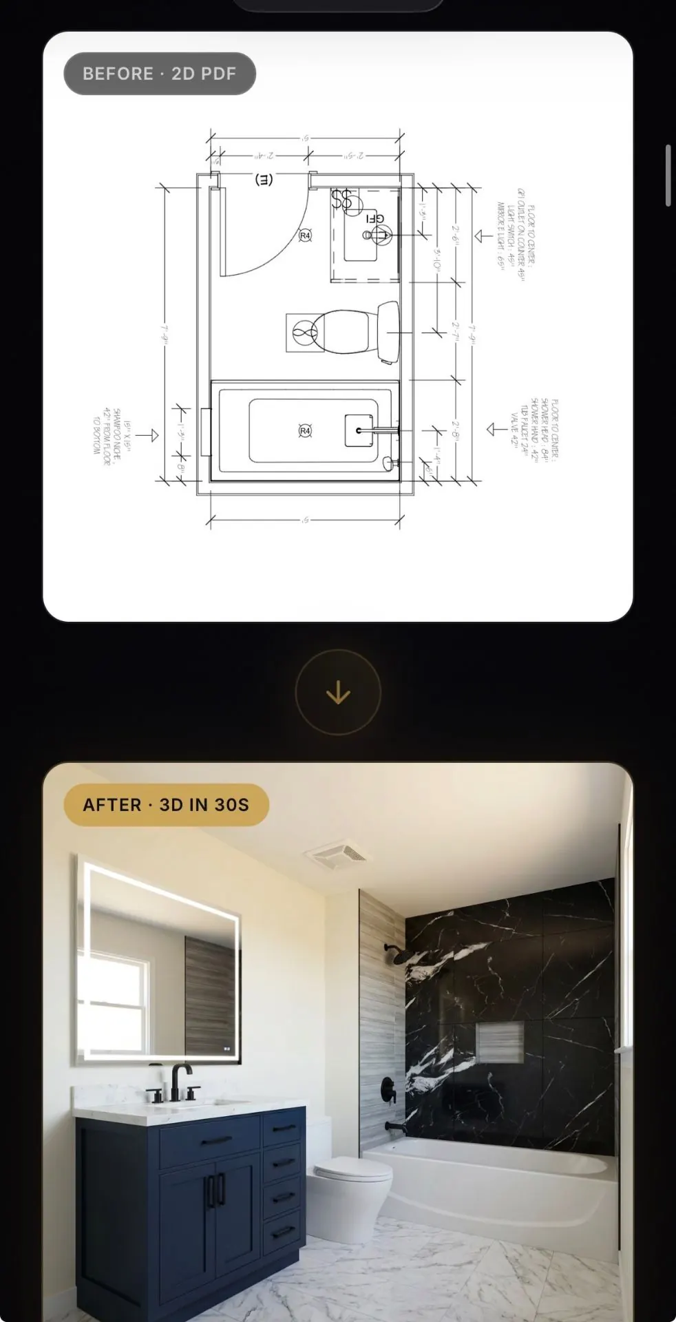Architectural rendering compared with a floor plan drawing